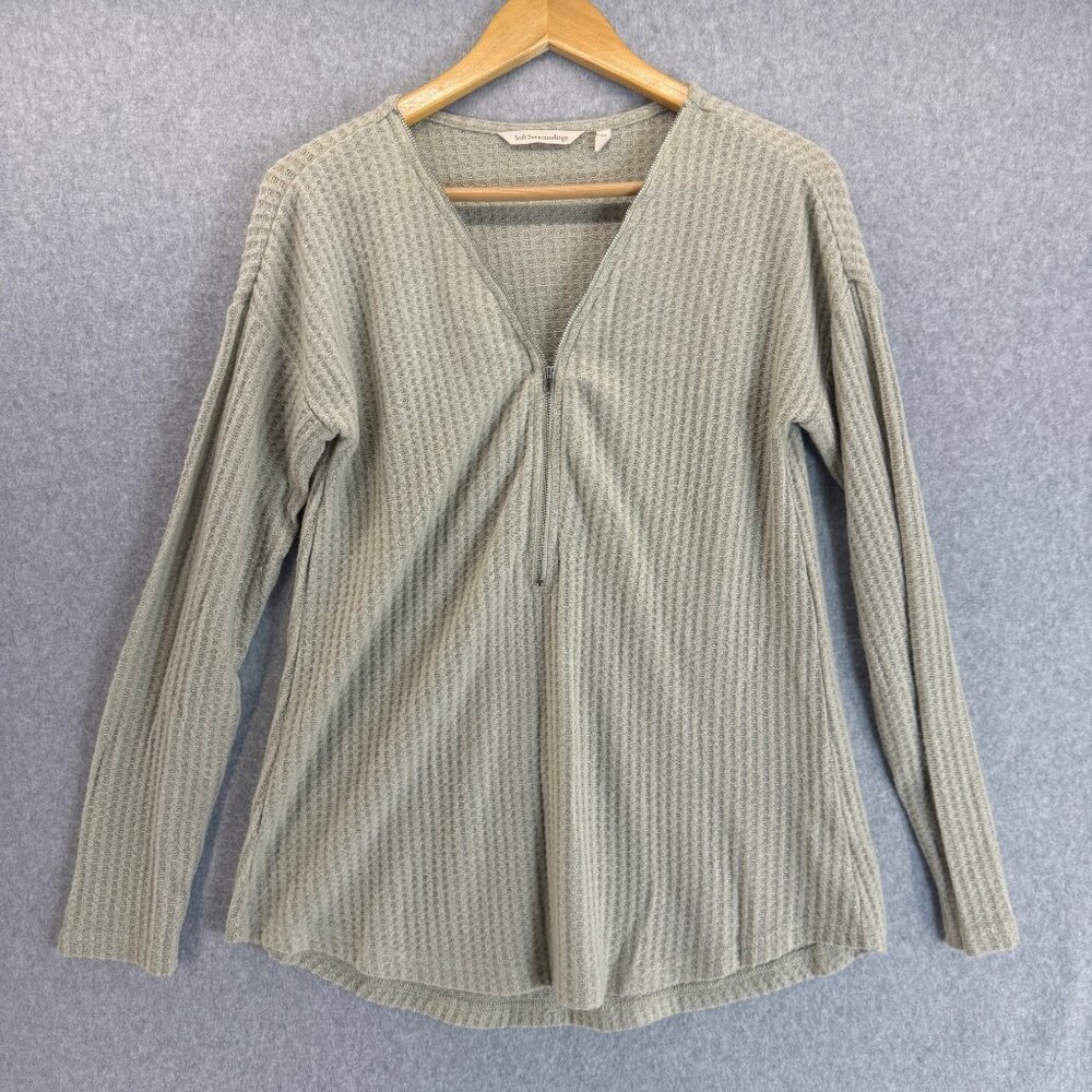 Soft Surroundings Womens Zen Zip Waffle Textured Sweater‎ V-Neck Top Size XS
